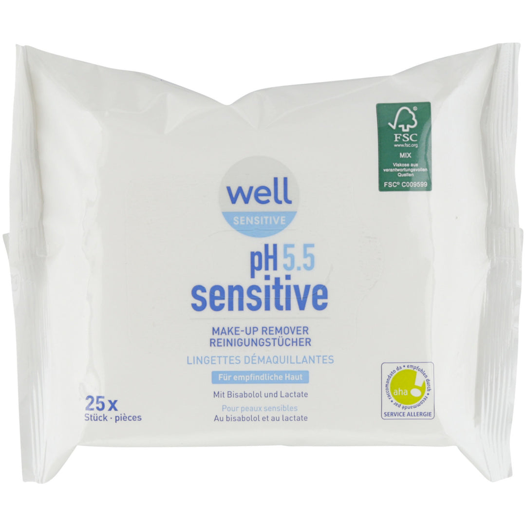 Well pH 5.5 Sensitive Make-Up Remover Wipes 25 pieces