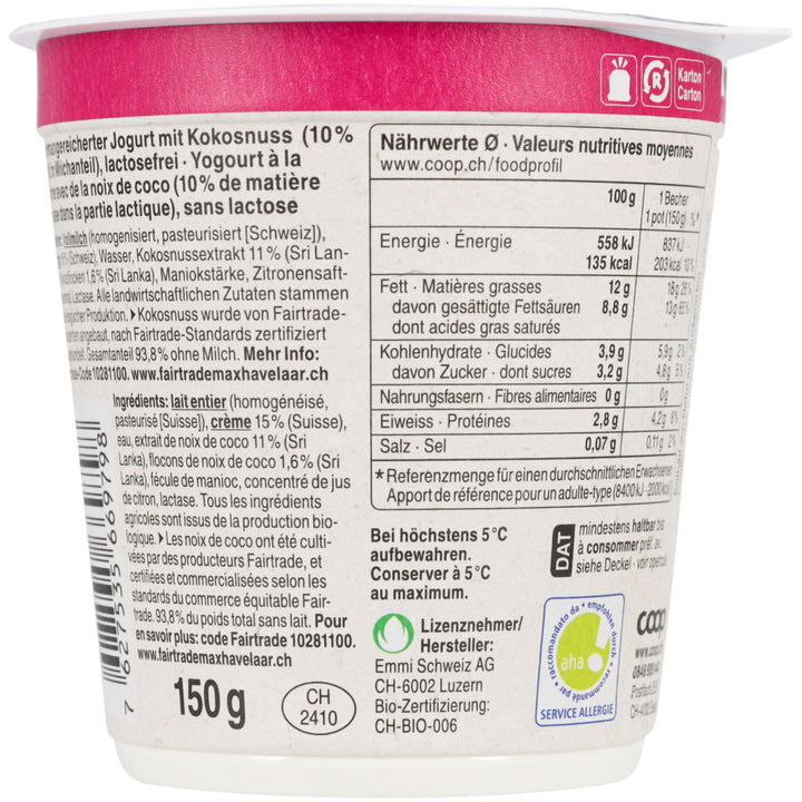 Naturaplan bio yogourt à la grecque coco sans sucre 150 g